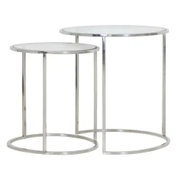 Bijzettafel Dennis nikkel + glas set van 2^Trendhopper Discount