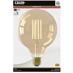 Calex LED volglas LangFilament Globelamp 220-240V 4.5W 470lm E27 G125, Goud 2100K Dimbaar^Trendhopper New